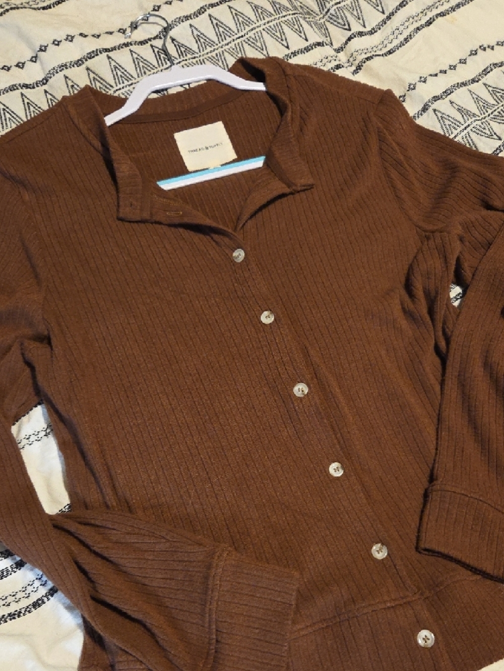 Thread & Supply Brown Ribbed Button-Up Top - Picture 4 of 4